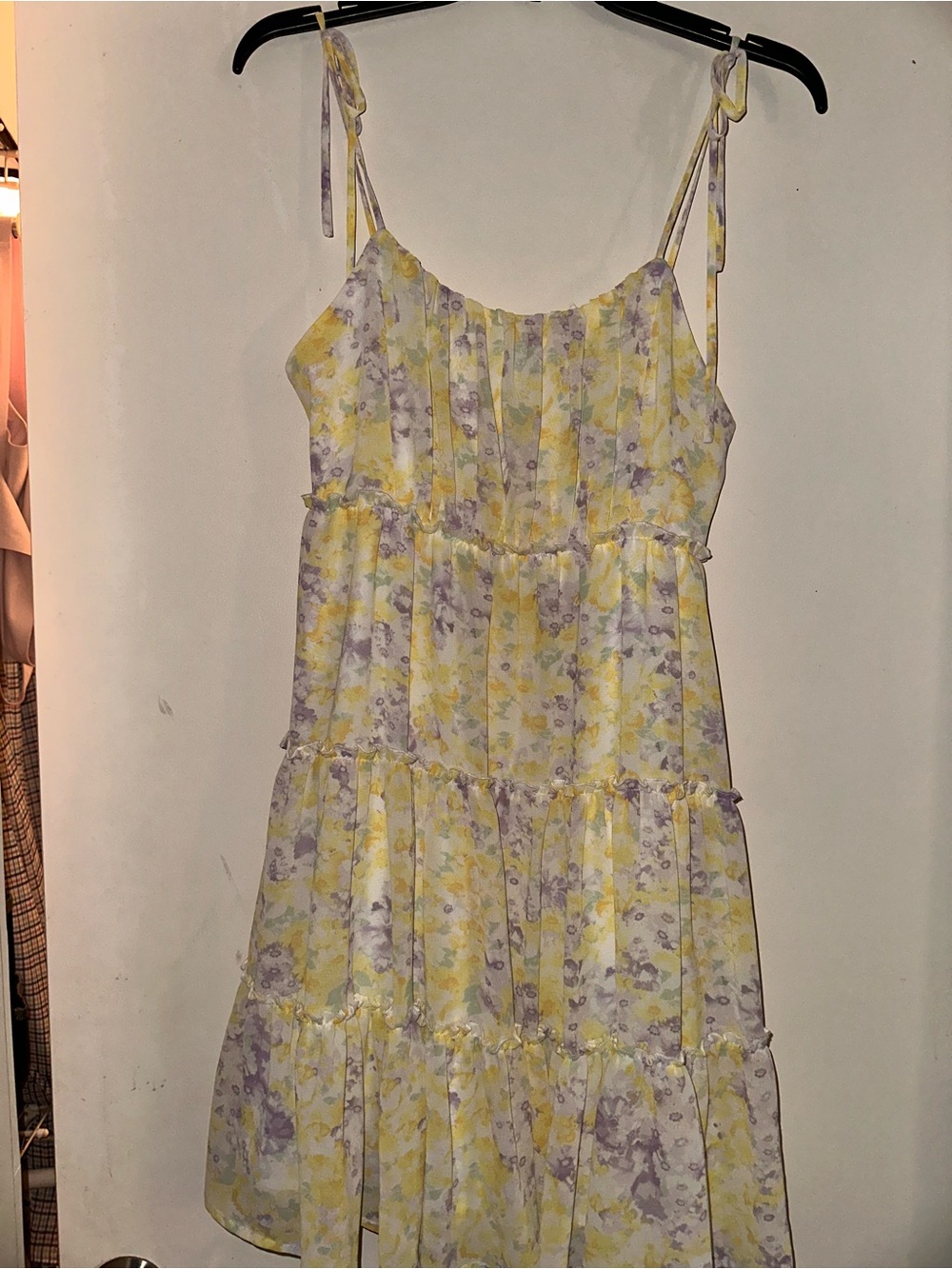 Hyfve Tie-Shoulder Tiered Floral Sundress in Yellow and Lavender